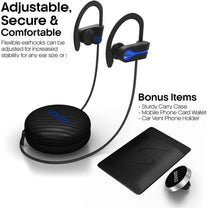SENSO Bluetooth Wireless Headphones, Best Sports Earphones W/Mic IPX7 Waterproof HD Stereo Sweatproof Earbuds for Gym Running Workout 8 Hour Battery Noise Cancelling Headsets Cordless Heapdhone - Blue - The Gadget Collective