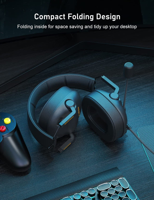 SENZER SG500 Surround Sound Pro Gaming Headset with Noise Cancelling Microphone - Detachable Memory Foam Ear Pads - Portable Foldable Headphones for PC, PS4, PS5, Xbox One, Switch - The Gadget Collective