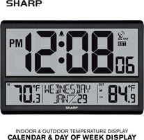 SHARP Atomic Clock - Never Needs Setting! –Easy to Read Numbers - Indoor/ Outdoor Temperature, Wireless Outdoor Sensor - Battery Powered - Easy Set-Up!! (4" Numbers) - The Gadget Collective