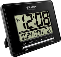 Sharp Atomic Desktop Clock – Auto Set Digital Alarm Clock - Atomic Accuracy - Easy to Read Screen with Time/Date/Temperature Display- Perfect for Nightstand or Desk - The Gadget Collective