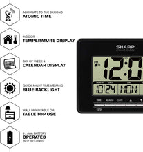 Sharp Atomic Desktop Clock – Auto Set Digital Alarm Clock - Atomic Accuracy - Easy to Read Screen with Time/Date/Temperature Display- Perfect for Nightstand or Desk - The Gadget Collective