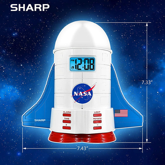 SHARP NASA Space Shuttle Night Light Alarm Clock – Wings and Booster Lights up – Space Design Nightlight Fun with 4 Color Options and 2 Space Themes for Bedroom, Great Gift! - The Gadget Collective