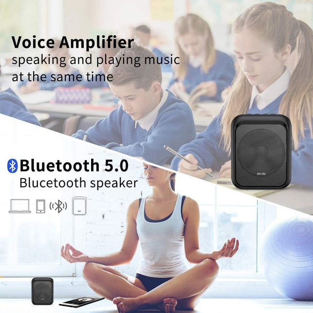 SHIDU Mini Voice Amplifier Portable Rechargeable Bluetooth Speaker with Wired Microphone Headset 10W 1800Mah PA System Supports MP3 Format Audio for Teacher, Taxi Driver, Coaches, Training, Tour Guide - The Gadget Collective