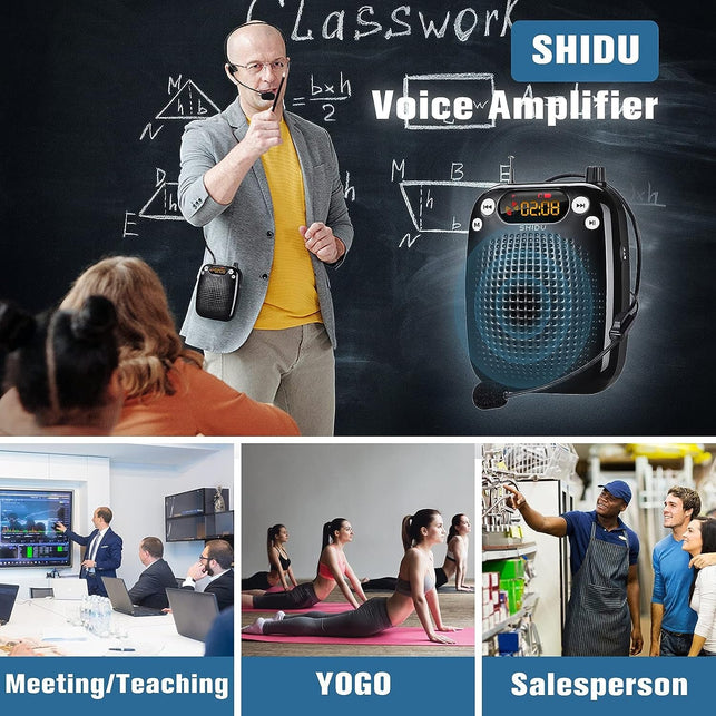 SHIDU Voice Amplifier with Portable Microphone Rechargeable Loudspeaker, Megaphone Speaker, Lightweight Microphone Classroom Must Haves Support TF Card FM for Teaching and Meeting - The Gadget Collective