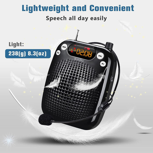 SHIDU Voice Amplifier with Portable Microphone Rechargeable Loudspeaker, Megaphone Speaker, Lightweight Microphone Classroom Must Haves Support TF Card FM for Teaching and Meeting - The Gadget Collective