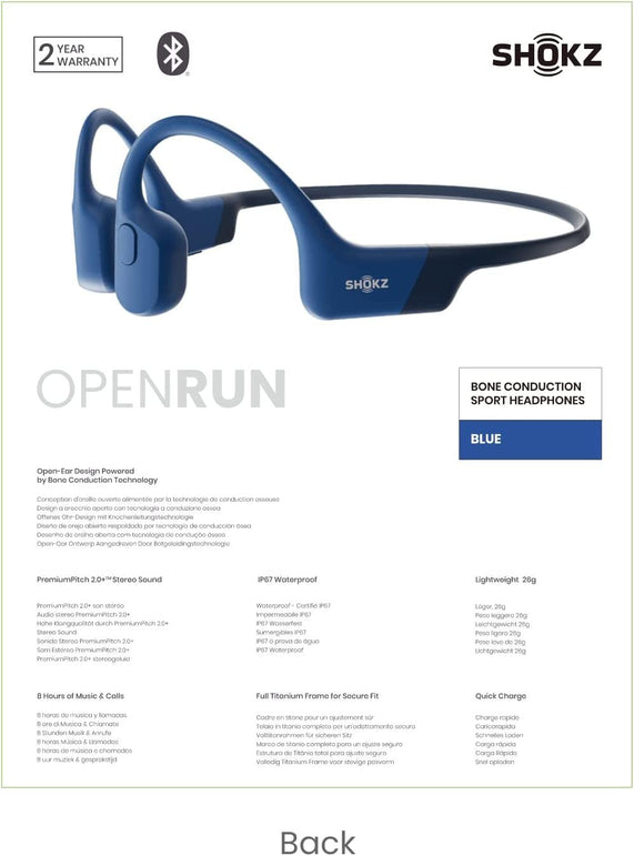 Shokz Openrun Bone Conduction Sports Headphones, Bluetooth Wireless Earphones with Mic, 8H Playtime, Open-Ear Waterproof Headset for Running, Workout, Driving (Blue Eclipse) - The Gadget Collective