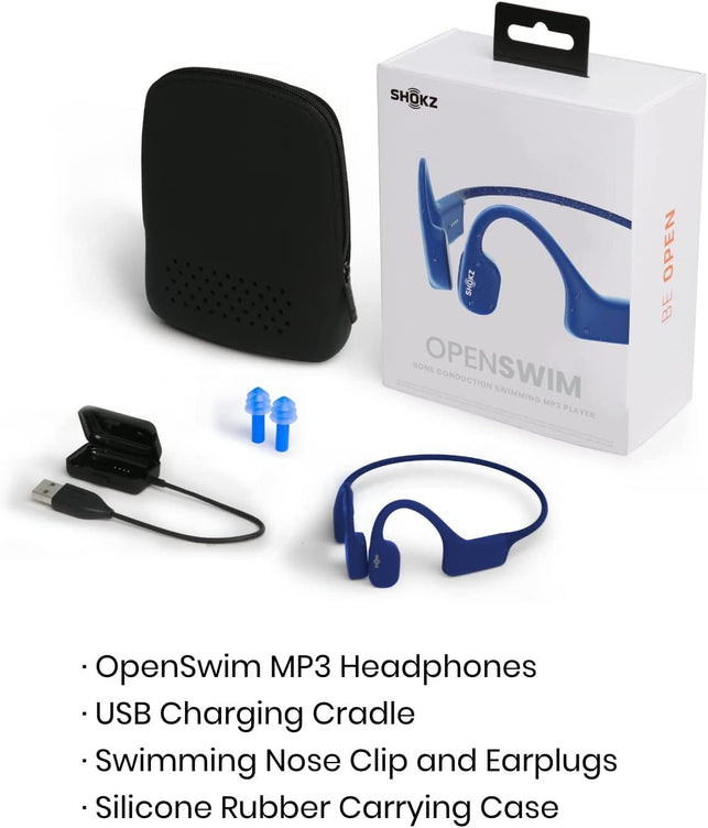 Shokz Openswim Swimming MP3 Headphones, Open-Ear Bone Conduction Headset, IP68 Waterproof, 4 GB Memory, MP3 Player for Swimming, Surfing, Running(No Bluetooth)（Sapphire Blue） - The Gadget Collective