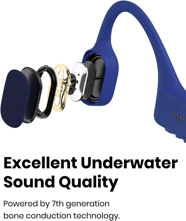 Shokz Openswim Swimming MP3 Headphones, Open-Ear Bone Conduction Headset, IP68 Waterproof, 4 GB Memory, MP3 Player for Swimming, Surfing, Running(No Bluetooth)（Sapphire Blue） - The Gadget Collective