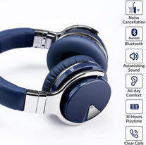 Silensys E7 Active Noise Cancelling Headphones Bluetooth Headphones with Microphone Deep Bass Wireless Headphones over Ear, Comfortable Protein Earpads, 30 Hours Playtime for Travel/Work, Navy - The Gadget Collective