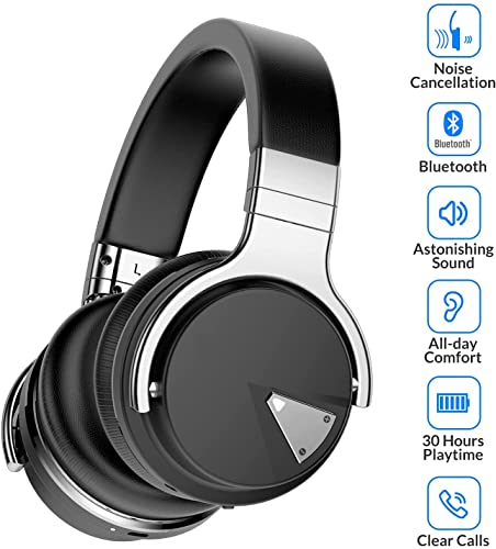 Silensys E7 Active Noise Cancelling Headphones Bluetooth Headphones with Microphone Deep Bass Wireless Headphones Over Ear, Comfortable Protein Earpads, 30 Hours Playtime for Travel/Work, Black - The Gadget Collective