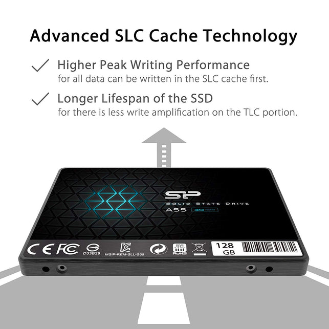 Silicon Power 128GB SSD 3D NAND A55 SLC Cache Performance Boost SATA III 2.5" 7mm (0.28") Internal Solid State Drive (SU128GBSS3A55S25AC) - The Gadget Collective