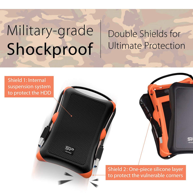 Silicon Power 1TB Rugged Armor A30 Military Grade Shockproof USB 3.0 2.5 Inch Portable External Hard Drive for PC, Mac, Xbox One, Xbox 360, PS4, PS4 P - The Gadget Collective