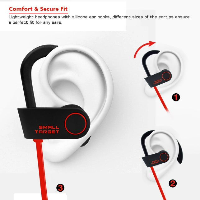 Small Target Bluetooth Headphones, Best Wireless Sport Earphones w/Mic IPX7 Waterproof Stable Fit in Ear Earbuds Noise Isolating Stereo Headset 9-Hour - The Gadget Collective