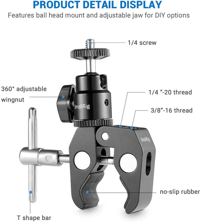 SMALLRIG Super Clamp Mount with Ball Head Mount Hot Shoe Adapter and Cool Clamp - 1124 - The Gadget Collective