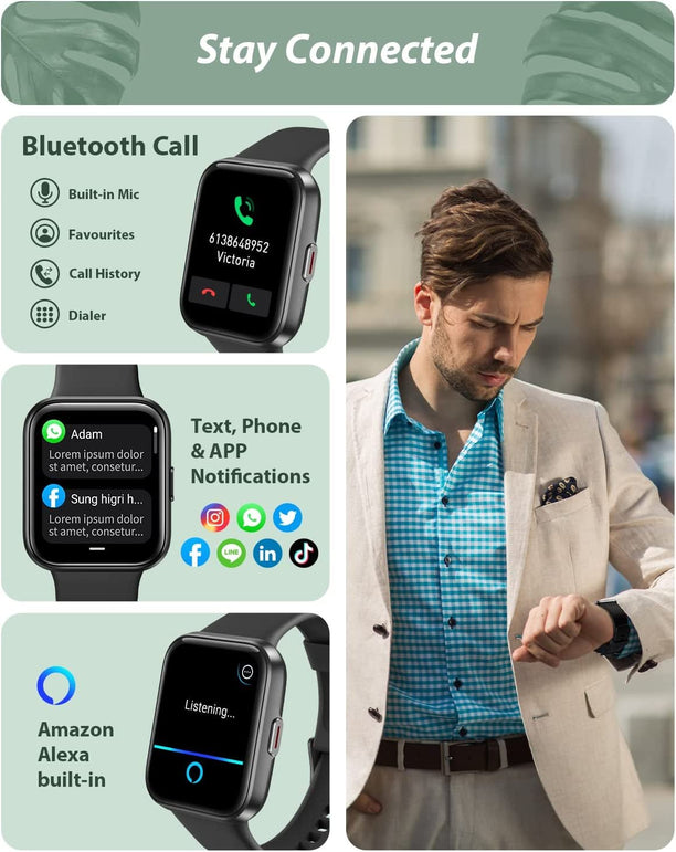 Smart Watch for Men Women (Answer/Make Call), Alexa Built-In, 1.7" Touch Screen Fitness Watch with Spo2 Heart Rate Sleep Monitor, 60 Sports, IP68 Waterproof Step Counter Smart Watch for Iphone Android - The Gadget Collective