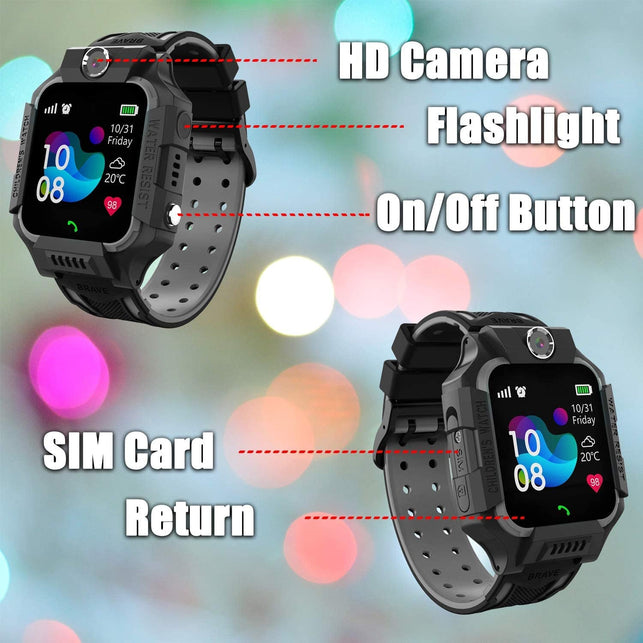 Smart Watch Phone Kids - Children Smartwatch Boys Girls with SOS Need 2G SIM to Call, 14 Puzzle Games Music MP3 MP4 HD Selfie Camera Calculator Alarms Timer Pedometer for Boys Girls Students,Black - The Gadget Collective