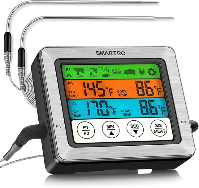 SMARTRO ST54 Dual Probe Digital Meat Thermometer for Cooking Food Kitchen Oven BBQ Grill with Timer Mode and Commercial-Grade Probes - The Gadget Collective