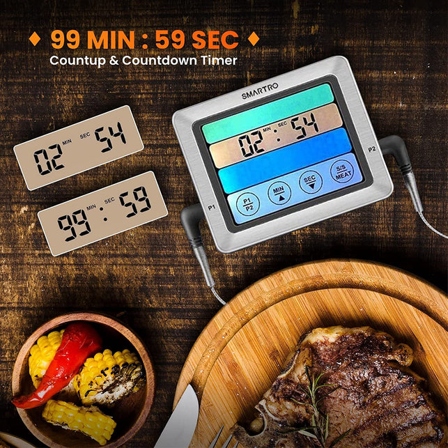 SMARTRO ST54 Dual Probe Digital Meat Thermometer for Cooking Food Kitchen Oven BBQ Grill with Timer Mode and Commercial-Grade Probes - The Gadget Collective