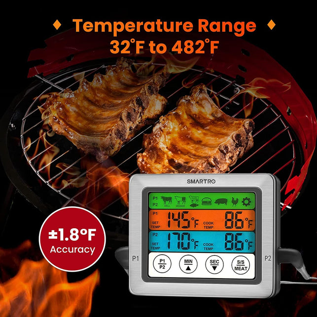 SMARTRO ST54 Dual Probe Digital Meat Thermometer for Cooking Food Kitchen Oven BBQ Grill with Timer Mode and Commercial-Grade Probes - The Gadget Collective