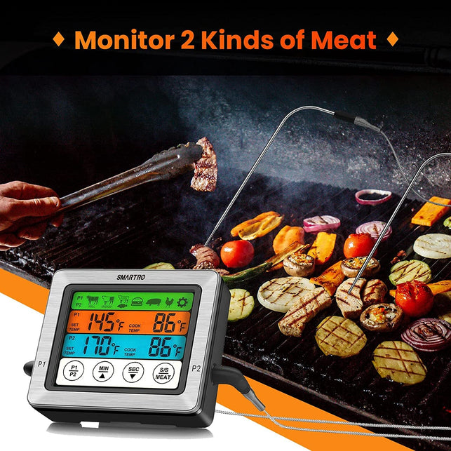 SMARTRO ST54 Dual Probe Digital Meat Thermometer for Cooking Food Kitchen Oven BBQ Grill with Timer Mode and Commercial-Grade Probes - The Gadget Collective