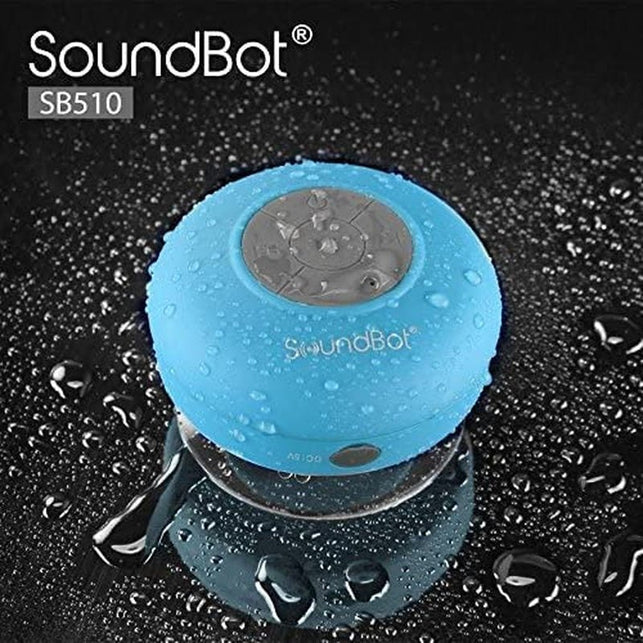 Soundbot SB510 HD Water Resistant Bluetooth 4.0 Shower Speaker, Handsfree Portable Speakerphone with Built-In Mic, 6Hrs of Playtime, Control Buttons and Dedicated Suction Cup_Blue - The Gadget Collective