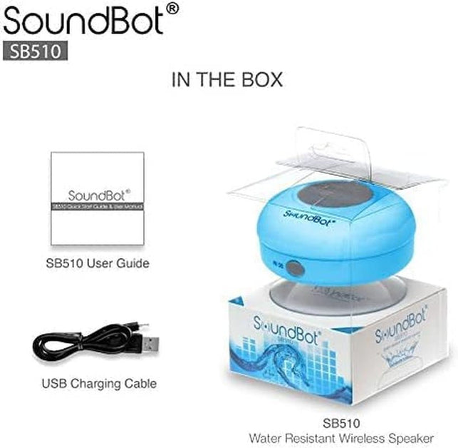 Soundbot SB510 HD Water Resistant Bluetooth 4.0 Shower Speaker, Handsfree Portable Speakerphone with Built-In Mic, 6Hrs of Playtime, Control Buttons and Dedicated Suction Cup_Blue - The Gadget Collective