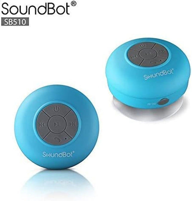 Soundbot SB510 HD Water Resistant Bluetooth 4.0 Shower Speaker, Handsfree Portable Speakerphone with Built-In Mic, 6Hrs of Playtime, Control Buttons and Dedicated Suction Cup_Blue - The Gadget Collective