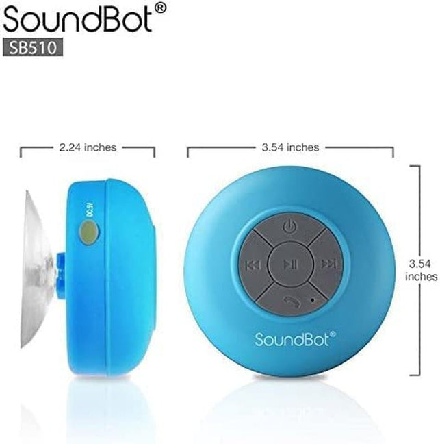 Soundbot SB510 HD Water Resistant Bluetooth 4.0 Shower Speaker, Handsfree Portable Speakerphone with Built-In Mic, 6Hrs of Playtime, Control Buttons and Dedicated Suction Cup_Blue - The Gadget Collective