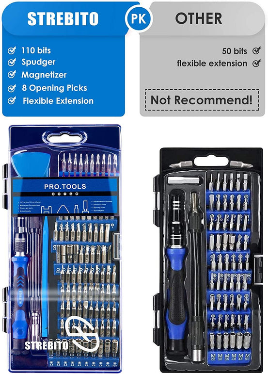 STREBITO Precision Screwdriver Sets 124 in 1 Magnetic Repair Kit with 110 Bits Electronics Tool Kit for Computer, PC, Iphone, Laptop, Cell Phone, Macbook, PS4, Nintendo, Xbox, Game Controller(Blue) - The Gadget Collective