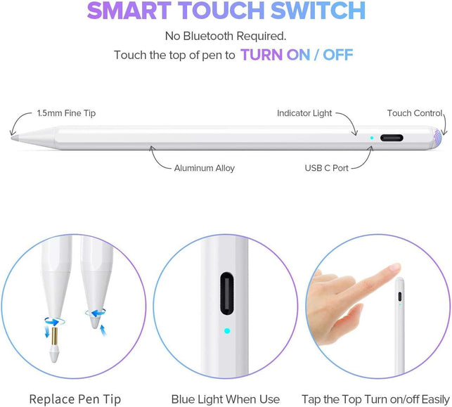 Stylus Pen for Ipad with Palm Rejection& Fast Charge, Active Pencil Compatible with (2018-2022) Apple Ipad Pro (11/12.9 Inch),Ipad Air 3/4/5,Ipad10/9/8/7/6, Ipad Mini 5/6 - The Gadget Collective