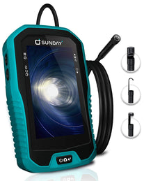 SUNDAY Endoscope Camera | HD Waterproof IP67 8Mm Borescope Inspection Snake Camera with Light, Semi-Rigid Probe, 4.3” LCD Display HVAC Tools for Drain, Pipe, Automotive and DIY (Cyan Blue) - The Gadget Collective