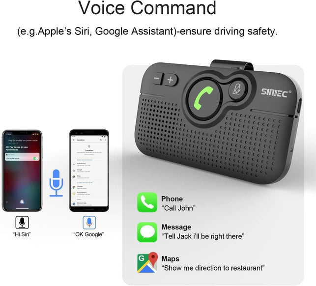 SUNITEC Handsfree Bluetooth for Cell Phone, Bluetooth 5.0 Car Speaker Motion AUTO on off Support Siri Voice Assistant Car Kit Receiver Handsfree Speakerphone with Visor Clip - BC980P - The Gadget Collective