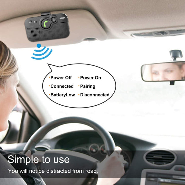 SUNITEC Handsfree Bluetooth for Cell Phone, Bluetooth 5.0 Car Speaker Motion AUTO on off Support Siri Voice Assistant Car Kit Receiver Handsfree Speakerphone with Visor Clip - BC980P - The Gadget Collective