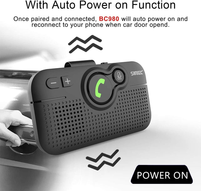 SUNITEC Handsfree Bluetooth for Cell Phone, Bluetooth 5.0 Car Speaker Motion AUTO on off Support Siri Voice Assistant Car Kit Receiver Handsfree Speakerphone with Visor Clip - BC980P - The Gadget Collective
