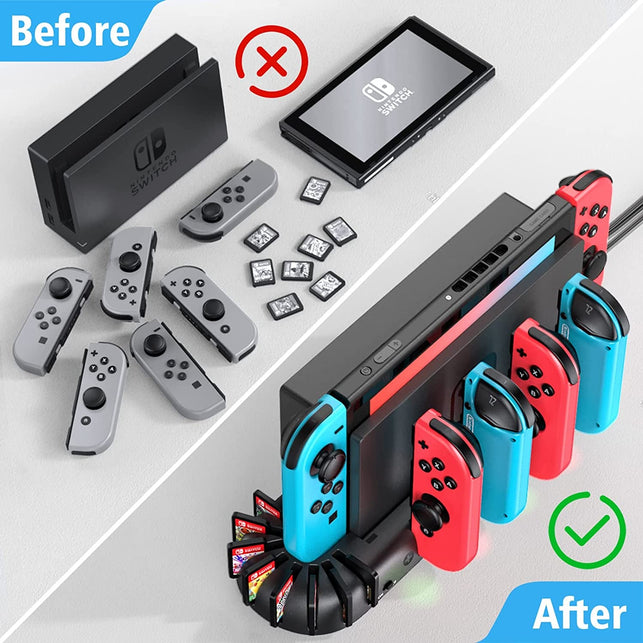 Switch Controller Charging Dock Station Compatible with Nintendo Switch & OLED Model Joycons, KDD Switch Controller Charger Dock Station with Upgraded 8 Game Storage for Nintendo Switch Joycon & Games - The Gadget Collective