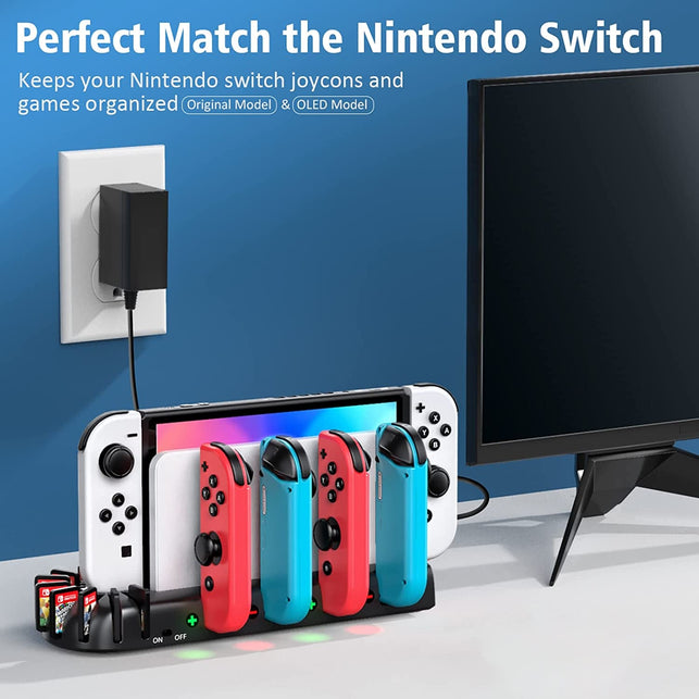 Switch Controller Charging Dock Station Compatible with Nintendo Switch & OLED Model Joycons, KDD Switch Controller Charger Dock Station with Upgraded 8 Game Storage for Nintendo Switch Joycon & Games - The Gadget Collective