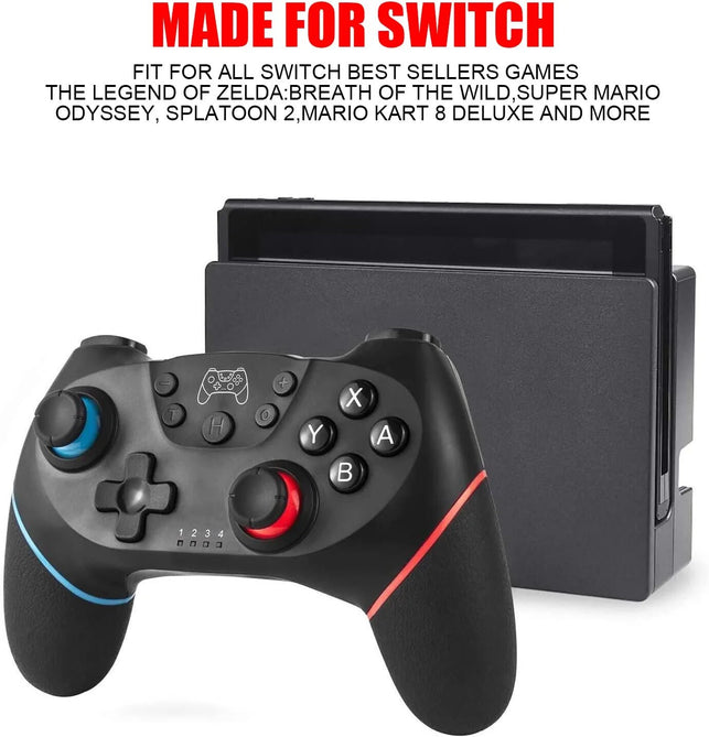 Switch Controller, Wireless Pro Controller for Switch/Switch Lite/Switch OLED, Switch Remote Gamepad with Joystick, Adjustable Turbo Vibration, Ergonomic Non-Slip - Black - The Gadget Collective