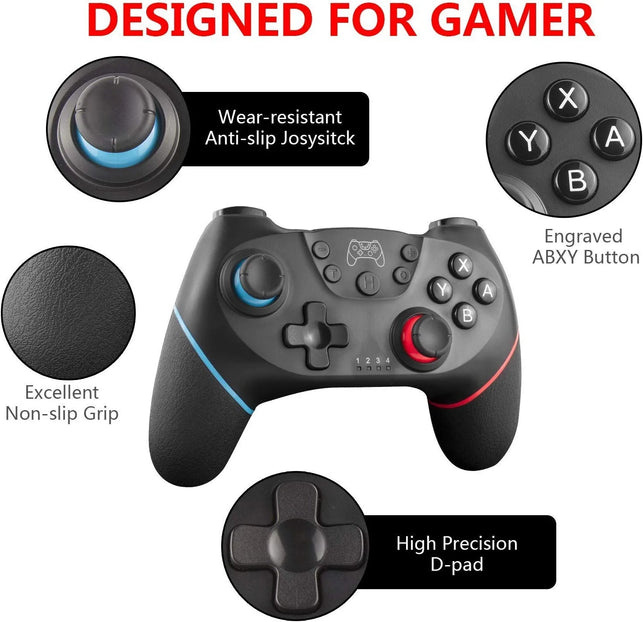 Switch Controller, Wireless Pro Controller for Switch/Switch Lite/Switch OLED, Switch Remote Gamepad with Joystick, Adjustable Turbo Vibration, Ergonomic Non-Slip - Black - The Gadget Collective