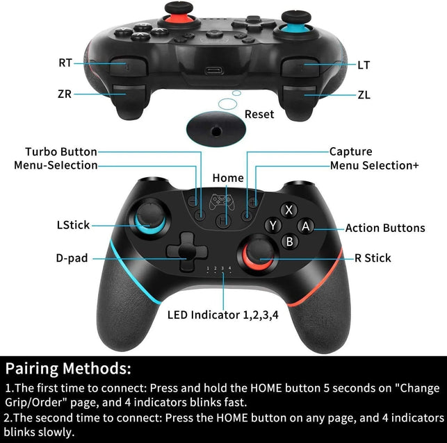 Switch Controller, Wireless Pro Controller for Switch/Switch Lite/Switch OLED, Switch Remote Gamepad with Joystick, Adjustable Turbo Vibration, Ergonomic Non-Slip - Black - The Gadget Collective