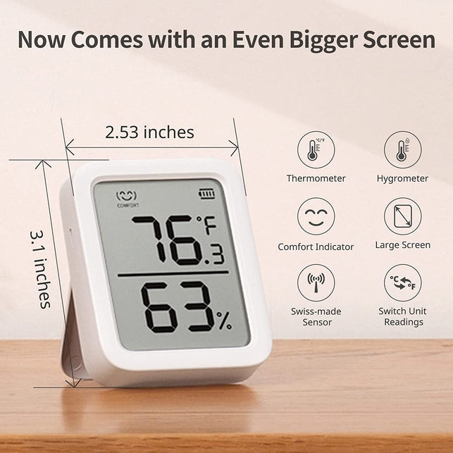 Switchbot Thermometer Hygrometer, Bluetooth Indoor Humidity Meter for Home, Temperature Sensor with App Control, Large LCD Display, Notification Alerts, 2-Year Data Storage Export - The Gadget Collective