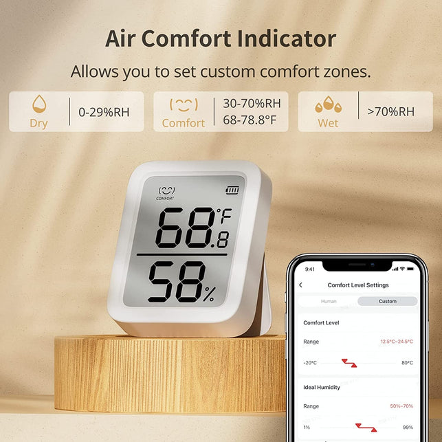 Switchbot Thermometer Hygrometer, Bluetooth Indoor Humidity Meter for Home, Temperature Sensor with App Control, Large LCD Display, Notification Alerts, 2-Year Data Storage Export - The Gadget Collective