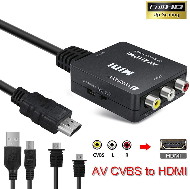 T Tersely RCA to HDMI, AV to HDMI, 1080P Mini RCA Composite CVBS Video Audio Converter Adapter Supporting PAL/NTSC for PC Laptop Xbox PS4 TV STB VHS V - The Gadget Collective