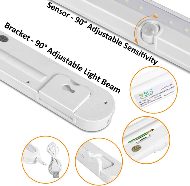 T01L LED Closet Light - BLS Super Bright 20 LED under Cabinet Lighting Battery Powered / DC Input Wireless Motion Sensing Light, Auto on off Switch, Motion Sensor & Light Sensor, Light Beam Adjustable - The Gadget Collective