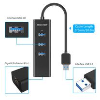 TeckNet Aluminum 3-Port USB 3.0 Hub with RJ45 10/100/1000 Gigabit Ethernet Adapter Converter LAN Wired USB Network Adapter for Ultrabooks, Notebooks, - The Gadget Collective