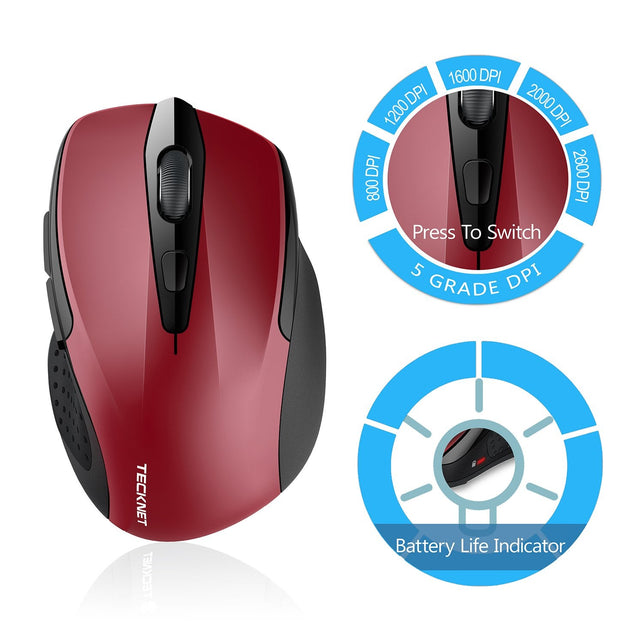 TeckNet Pro 2.4G Ergonomic Wireless Mobile Optical Mouse with USB Nano Receiver for Laptop,PC,Computer,Chromebook,Notebook,6 Buttons - The Gadget Collective