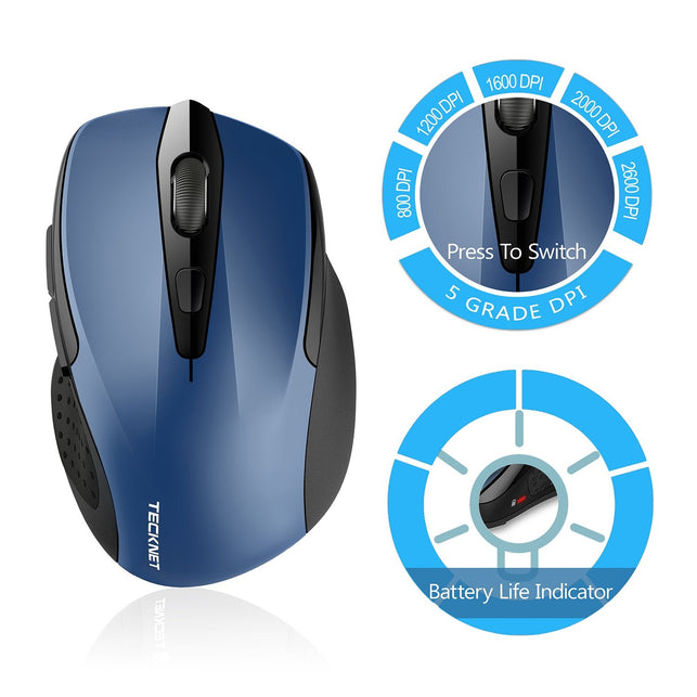 TeckNet Pro 2.4G Ergonomic Wireless Mobile Optical Mouse with USB Nano Receiver for Laptop,PC,Computer,Chromebook,Notebook,6 Buttons - The Gadget Collective