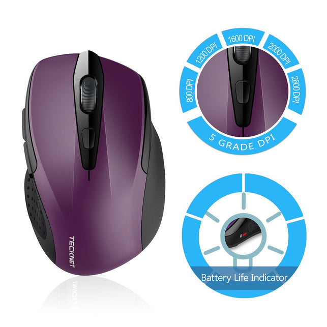 TeckNet Pro 2.4G Ergonomic Wireless Mobile Optical Mouse with USB Nano Receiver for Laptop,PC,Computer,Chromebook,Notebook,6 Buttons - The Gadget Collective