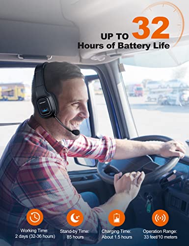 TECKNET Trucker Bluetooth Headset with Microphone Noise Canceling Wireless On Ear Headphones, Hands Free Wireless Headset for Cell Phone Computer Office Home Call Center Skype (Black) - The Gadget Collective