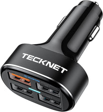 TECKNET USB Car Charger 54W 4-Port USB Car Charger Adapter QC 3.0 Port Compatible with Iphone 14 Pro Max/14 Plus/Iphone 13 12 11 Pro Max X XR XS 8 Samsung Galaxy Note 20/10 S21/20/10 Google Pixel - The Gadget Collective