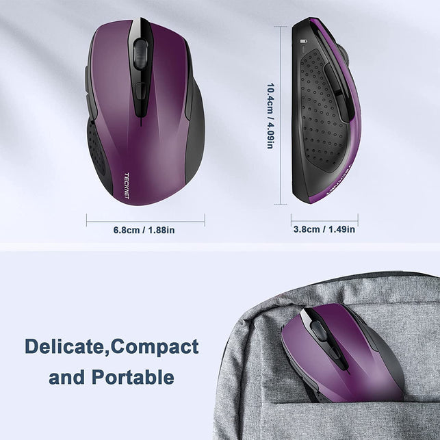 TECKNET Wireless Mouse, 2.4G Ergonomic Optical Mouse with USB Nano Receiver for Laptop, PC, Computer, Chromebook, Notebook, 6 Buttons, 24 Months Battery Life, 2600 DPI, 5 Adjustment Levels - The Gadget Collective